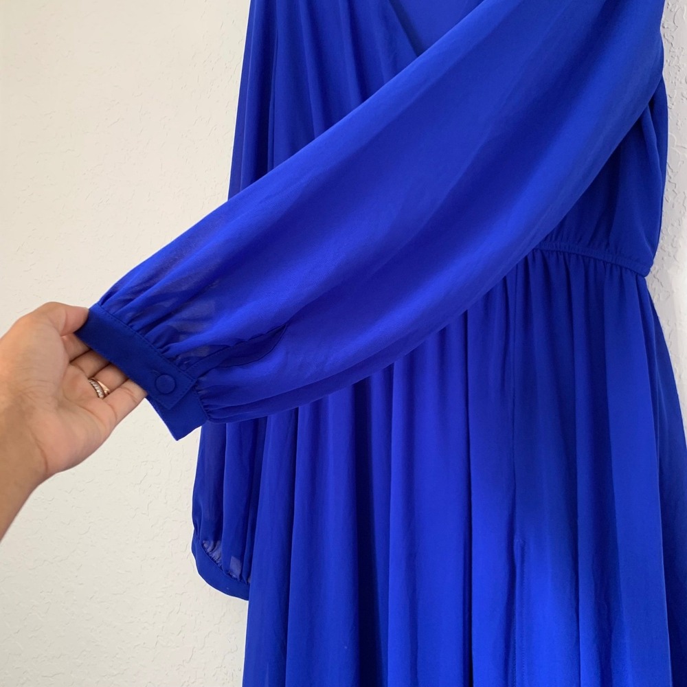 Lulus Maxi Dress XL Royal Blue Long Sleeve Chiffon Formal Wedding Guest Flowy - Picture 4 of 12